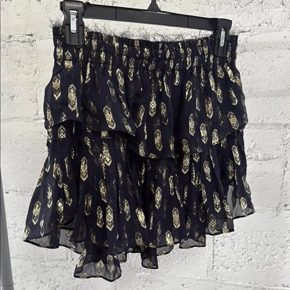 Elegant Black & Gold Skirt Love Shack Fancy Size Small - Ruffled Skirt NWOT